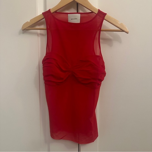 NEW Reformation Rose Sheer Sleeveless Knit Top in Red | size  S - Picture 6 of 10